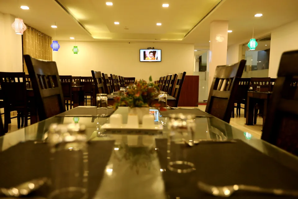 Long dining table at the restaurant